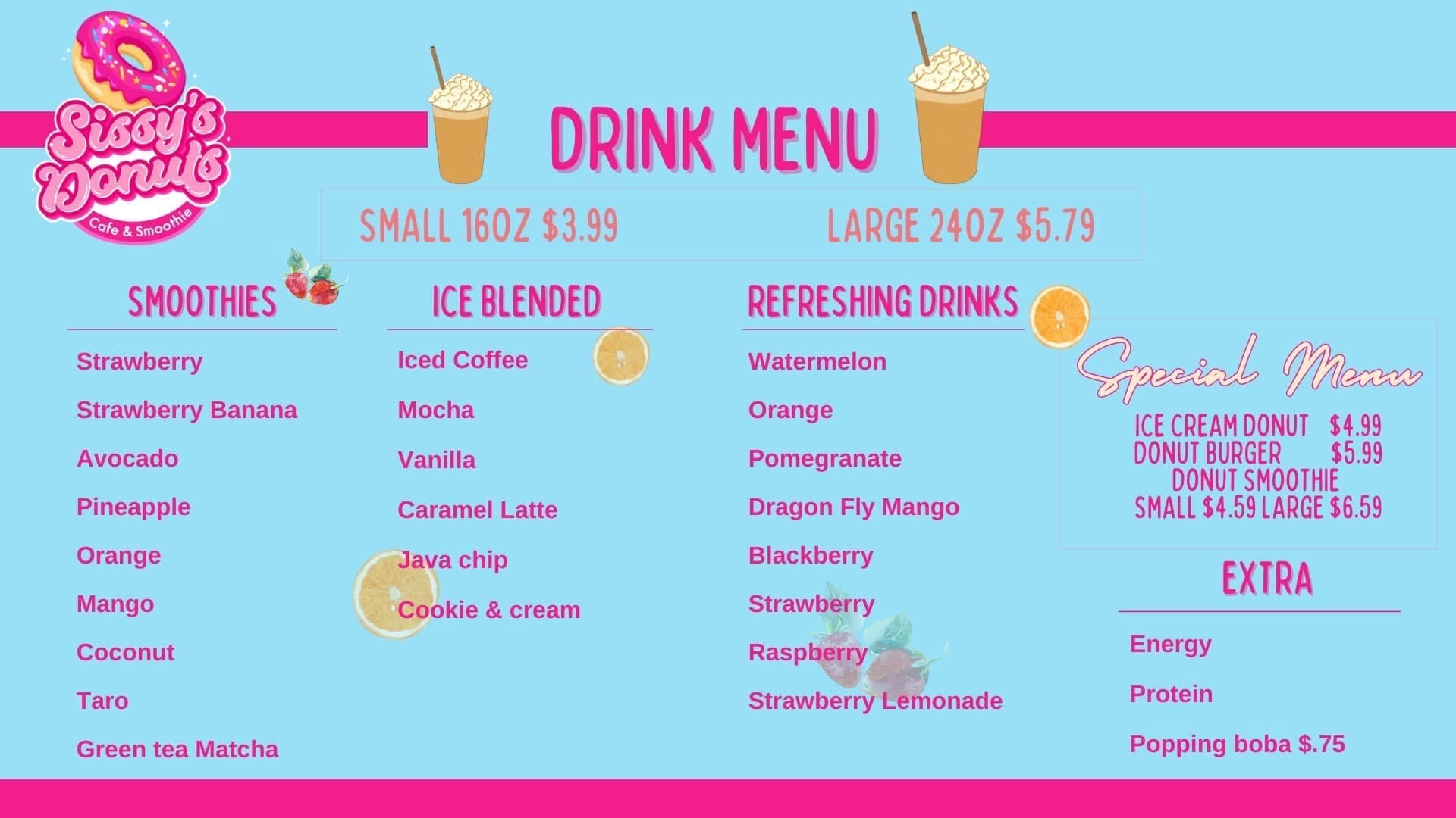 Drinks, smoothies & ice blended